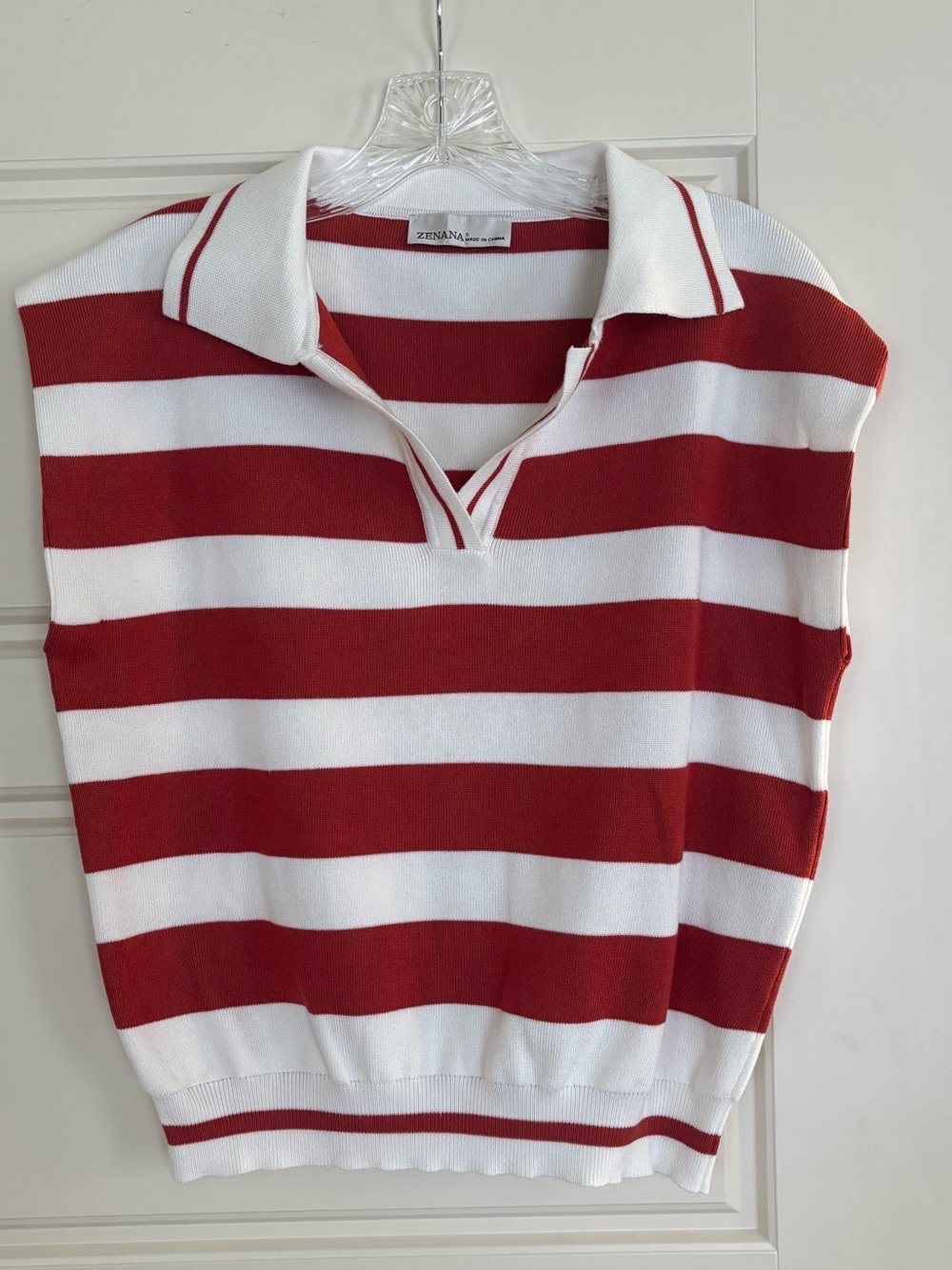Striped Polo Sleeveless Sweater - Burnt Orange & White - NWOT